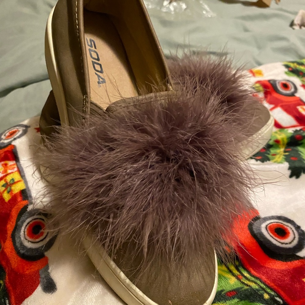 Soda Women's Brown Fur Slip-On Sneakers